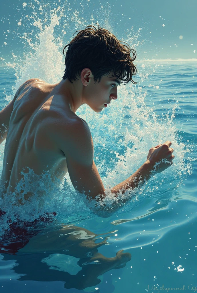 pale shirtless man underwater, (raw, 8k, uhd, fujifilm xt3)