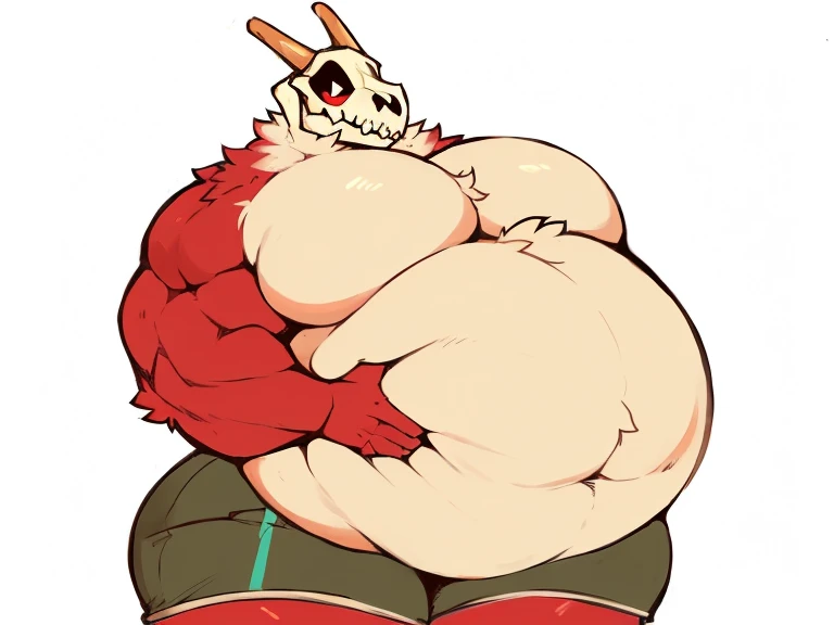 Profile picture of a ((Solo)), 1 boy, male, very largest, ((bara)), buff, extremely thickened overweight body, ((((20000 pounds)))):4, ((((((massive fluffy belly)))))):3, (((((massive thighs, massive curves, massive pecs, big biceps, massively buttocks))))):4, ((nipples)), (((tufty hair))) ((((black)))), ((hunky)) (((skull werewolf))):2, wearing ((tight khaki pants)), ((bulge, bulging, very detailed crotch bulge)), holding belly, looking at viewer, smug, simple background, by zackary911, posted on e621, posted on FurAffinity