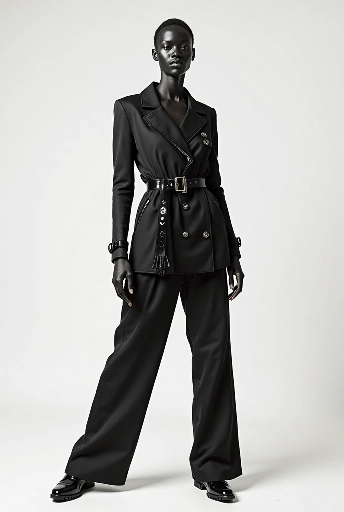 <lora:su1t:0.75> su1t, long sleeves, belt, pants, suit, hand in pocket, handbag, pinstripe pattern, highheels,, absurdres, ultra detailed, masterpiece, best quality, aesthetic, detailed,, solo, seductive smile, red lips,
1girl, purple eyes, red hair, blunt bangs, large breasts, <lora:hair_rings:1> low hair rings, <lora:EllaNyan:1>,