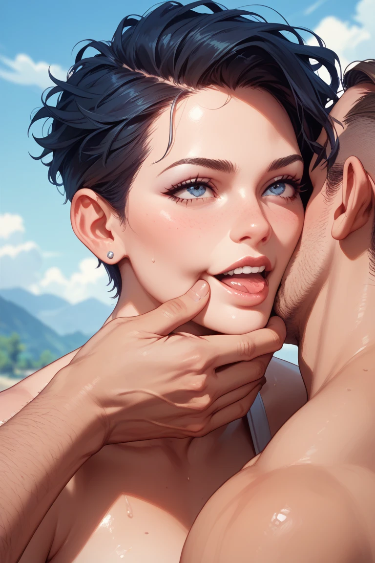 score_9, score_8_up, score_7_up,source_anime, high res image,masterpiece,best quality,adult woman,cute face,clear skin,shiny hair,ultra detailed eyes,simple background, lotion play, lotion,nude,penis,handjob