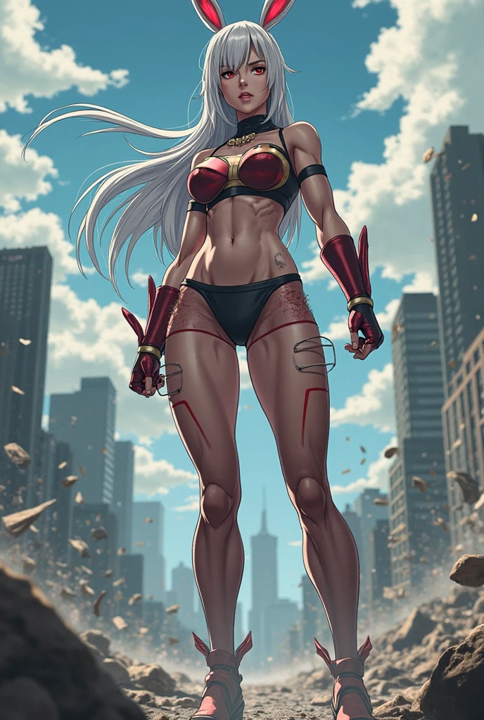 Mulher feminina alfa intimidadora, musculosa e poderosa, mulher gordinha e musculosa, nu, pele negra, mulher africana, muscular arms, ombros grandes, abdomen, pernas musculosas, coxas grandes, em um fundo de floresta noturna neon, posando no rio