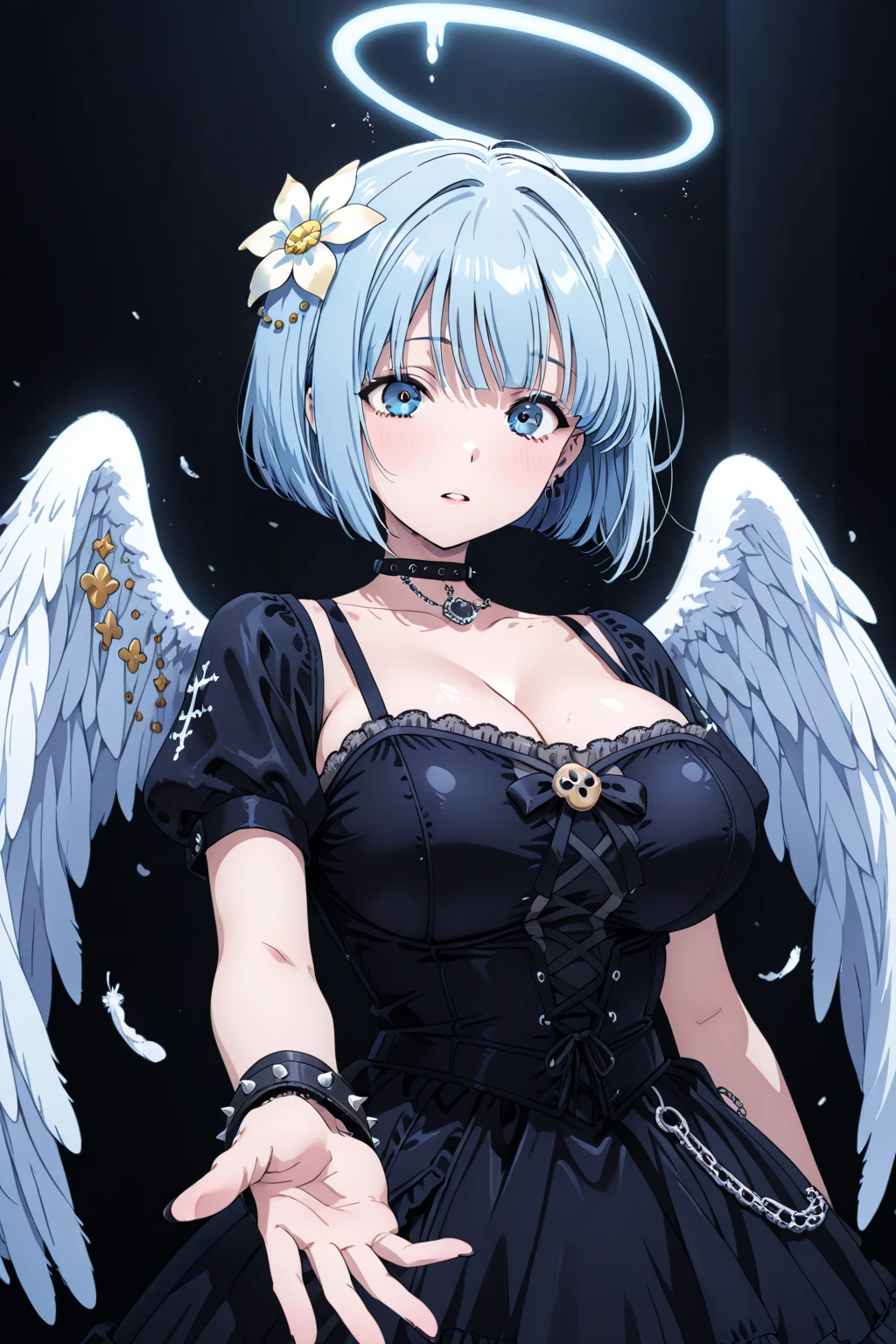 Ultra-high resolution, 8k,high quality,(((Cute tops,dress,Frills))),(Retrospective angle,Cunning Hand),(、glowing、iridescent light,soft shadow,Anime Painting,thin line drawing),One Little Woman,(((giga breasts,))),