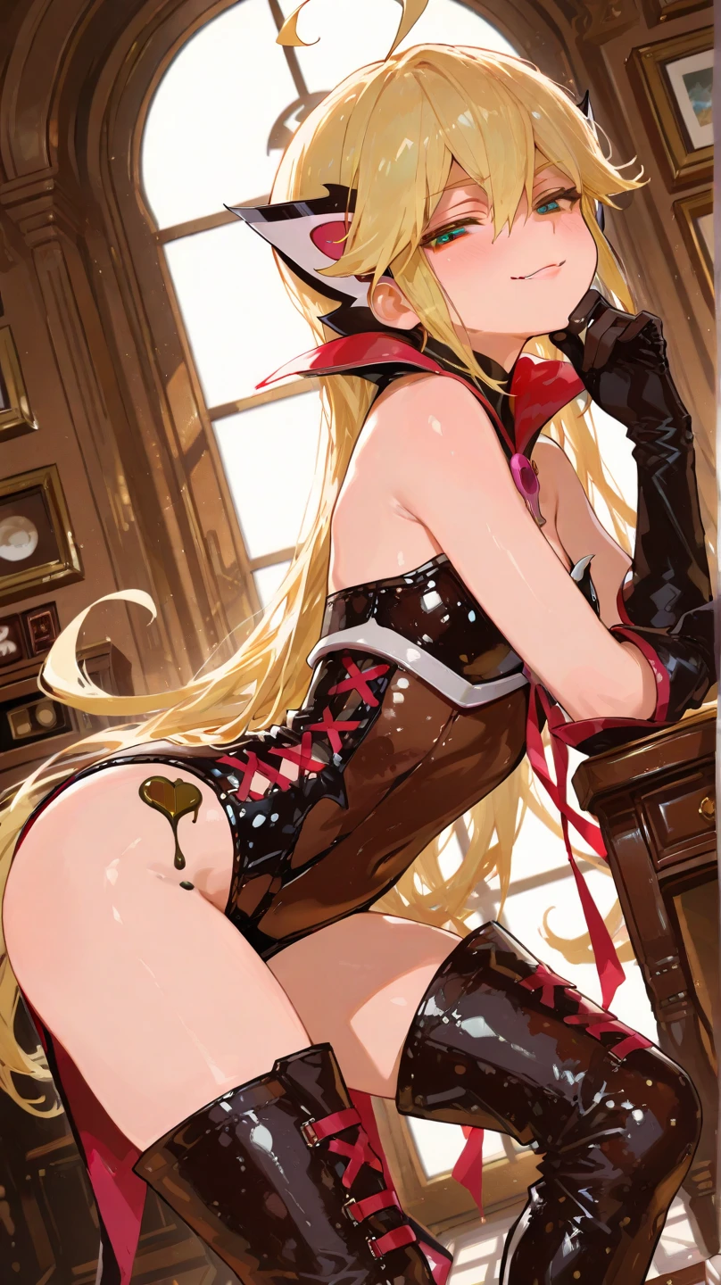 NSFW,masterpiece,Highest quality,High resolution,Very detailed,Golden Darkness\(To Love-Ru\),Blonde,Red eyes,long hair,Two Side Up,Small breasts,Black Dress,Sleeveless,Removable sleeves,belt,Cleavage cutout,Cutouts for clothes,Thigh straps,Knee socks,White panties,hair ornaments,(Lustful face),(??????? face),blush,Night School,classroom,machine,(Seduce),sexual excitement,Stick your butt out,My crotch is wet,(Having sex),insert,Creampie,Trembling,Sticking out tongue,Drooling,(Middle-aged men)