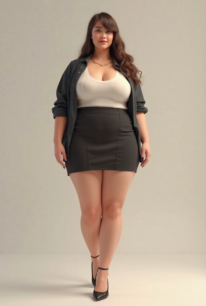 A beautiful woman, Stand with your legs spread, Showing off her asshole, pantyhose, blouse, Pencil Skirt, A plump and large body