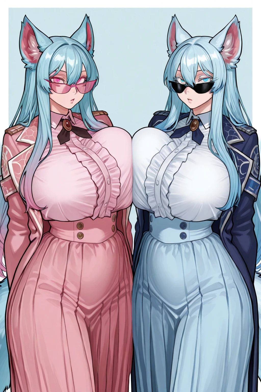 Seamless geometric，The art of stitching，Geometric puzzle style，2 cute girls,  Elf ears，Shining eyes, 16 years old, happiness，Lovely smile， Colored undercoat，Gradient hair，Smooth lines, Clean silhouette, (Plump figure and slender legs:1.1), Go to shoes，Geometric pattern cheongsam，There are colorful geometric shapes around，Vibrant colors，Eye-Catching Composition，abstract pattern，Geometric symmetry，Stunning visual impact，Blank Background，Fishnet stockings，Artistic Interpretation，Expressive brushstrokes，Translucent layer，Contrasting tones，Warm and cool light exposure，Ethereal and magical atmosphere，Enchanting scene