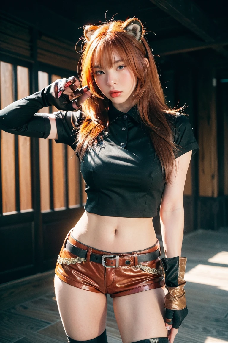 Pretty Asian girl, idol, extremely detailed CG, 8K High Quality, Depth of field, Cinematic Light, Lens Flare, Ray tracing, beautiful lips, lots of cute soft freckles, beautiful detailed eyes, intricate detail face, ultra detailed skin, 1girl, in the dark, deep shadow, front shot, face forward, she has shiny red lipstick, big eyes, black eyes, random position, pale skin, very flashy colorful orange hair, orange eyebrows, very small breasts, very nice detailed cleavage, looking at viewer, coy smile, she has lots of tattoos, must wear a shirt, ((wear low waist white tartan plaid short skirt with visible red thong legs)), shiny tight sailor top that pushes up her breasts, ((wide gap between thighs:1.6)) , view full body from head to toe shot 3/4 , navel piercing, wear cosplay cat ears headband, wear high thighs stockings with hangers from under her skirt with belts and straps, loops earrings, piercings, jewelry, lots bracelets, at the amusements park, (Intense sex appeal of young women), (woman who makes erotic temptations), (she reaches an amazing orgasm)
exhibiting idol-like features, emerges from the depths of shadow in an extremely detailed CG Unity 8K wallpaper. Her beautifully sculpted face boasts intricate details, with ultra-detailed skin that appears almost alive,