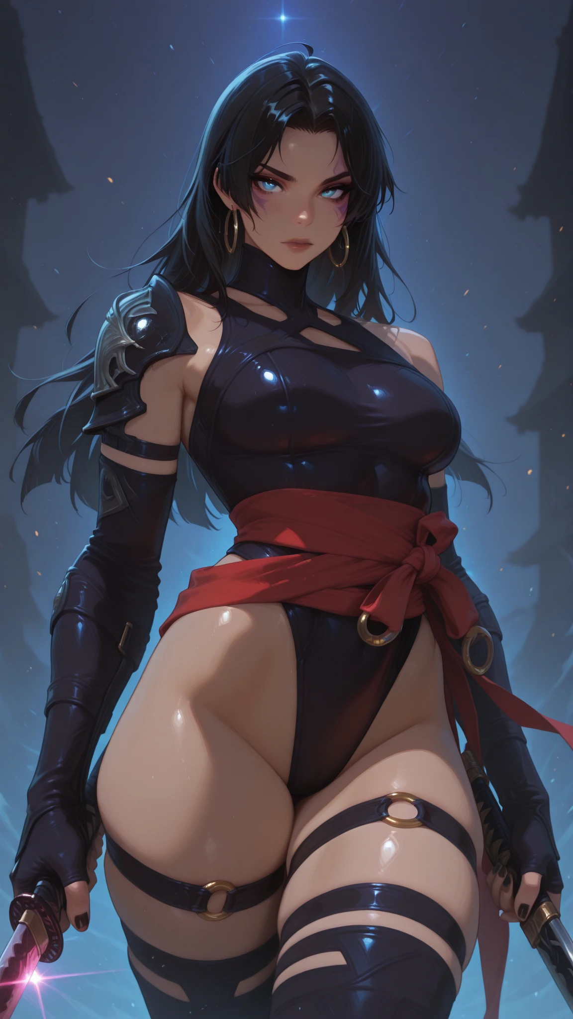 snow、black loincloth、吹snow、Beautiful Female Ninja、Black Hair Upstyle、((whole body))、(((photo taken from below)))、snowの原野