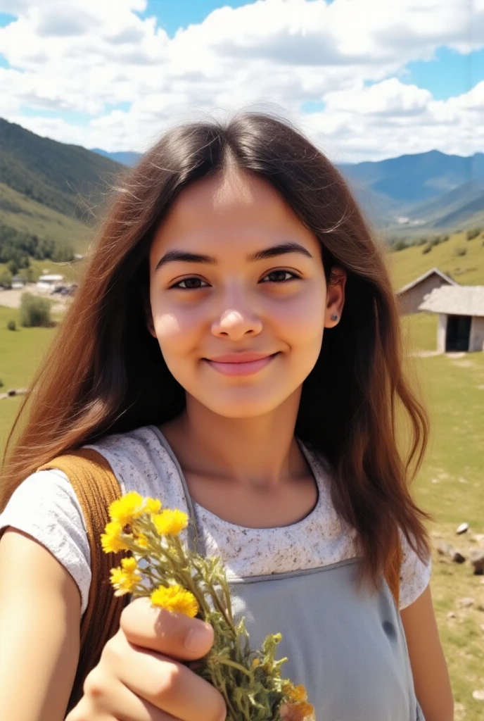 God  images mountain background and beautiful eyes and king dress cute face with cute smile girl age 25 years 
