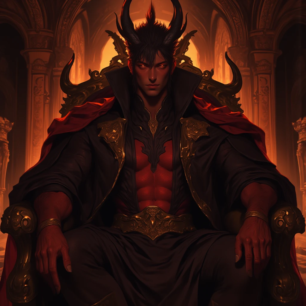 Castlevania Hyper Realistic Shadow Lord Super Detailed Dynamic Shot Master Piece of Lord Dracula Medieval Arab Warrior with Red Turban Scary Face Hokuto No Ken Structure Muscular face Kenshiro sitting in his legendary Moroccan throne surrounded by demons and 3 demons