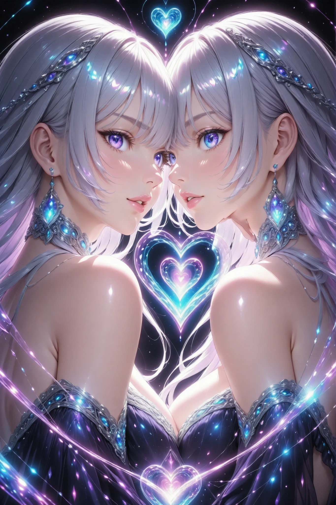 (masterpiece:1.2), best quality, extremely detailed, ultra-detailed, (ultra-highres:1.2), (photorealistic:1.3), (intense eye contact:1.2), (lips almost touching:1.2), (breath mingling:1.2), (Lumiere), solo, (starlight reflecting on skin:1.2), (cosmic energy surrounding us:1.2), (moment of intimacy:1.5), (from your heart:1.5)