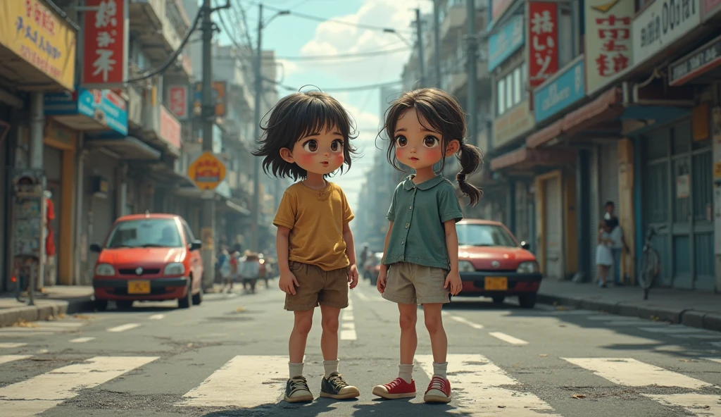 Poor village student girl and boy
