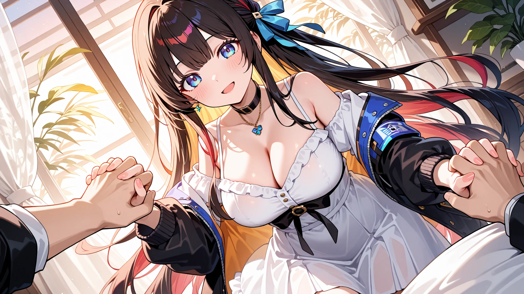 masterpiece, best quality, absurdres , perfect anatomy , Kuo Shenlin ,long hair, bright hair color,((vaginal)),(((sex))),nsfw ,back,curtsey,penis,1girl, 1boy,(((busty))),show off nipple ,Lace ,heart shaped pupils, girl trembling with sexual climax ,steam, Lustrous skin, beach, sea , Dramatic light,  black pantyhose