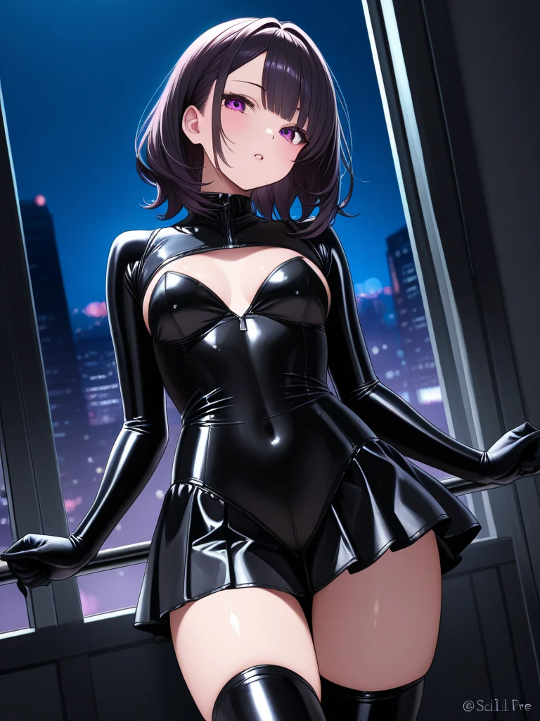 1 adult anime girl, bright colors, Rich colors, Studio light, ideal figure, candid pose, bare chest, nipples visible, Sexy tight bunny outfit, black tights, clothes tight around the vagina, embarrassed face, more details, 4K quality