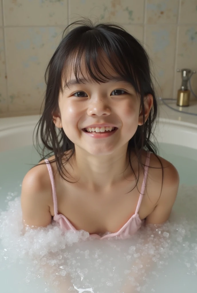 (half bodies), (((SHORT HIJAB MALAY GIRL))), masutepiece, High quality, UHD 32K, Realistic face, Realistic skin feeling , A Malay Lady, 8 years old, , Very cute and baby-like face, (((FLAT CHEST))), (MATRIX WORLD), ((looking up and open mouth)), (((real white wet slimy face))), (((CUTE GIRL))), ((BLACK LIPS)), ((white CREAMY)), (to the kneel). sweating body