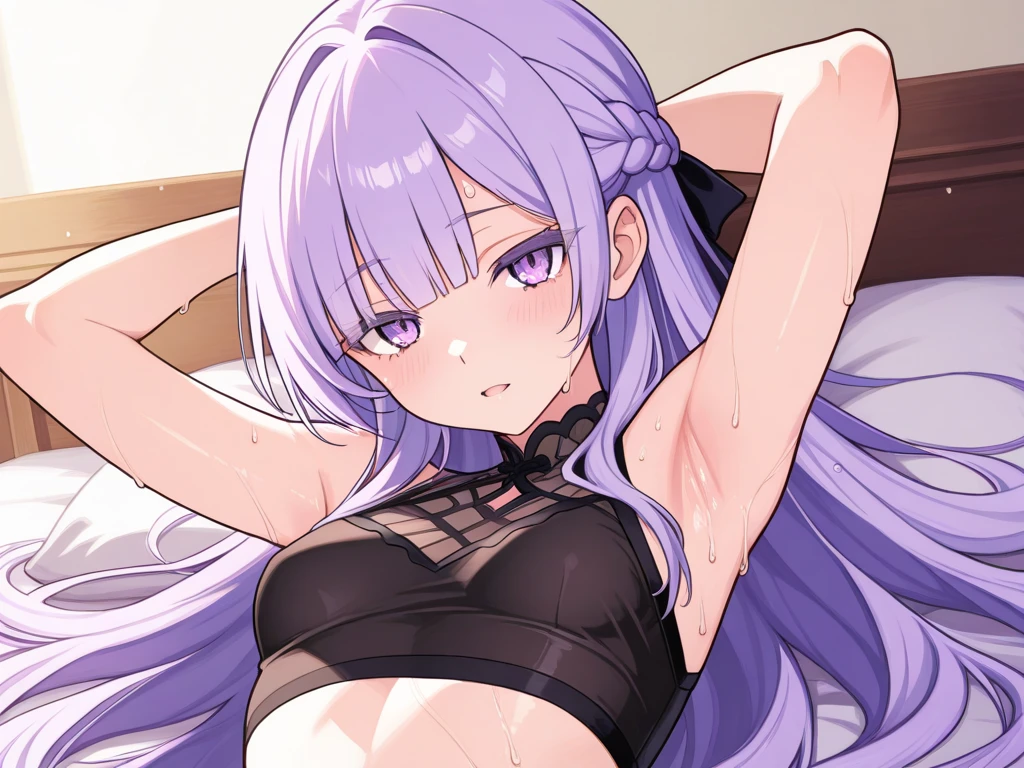 (masterpiece, best quality:1.2), Watching_exist_Viewer,beautiful girl,beautiful eyes,Exquisite facial feexistures,Pretty Face,Two very long braids,Purple and White Ombre Braids,Bangs,whole body,Sexy,Short skirt