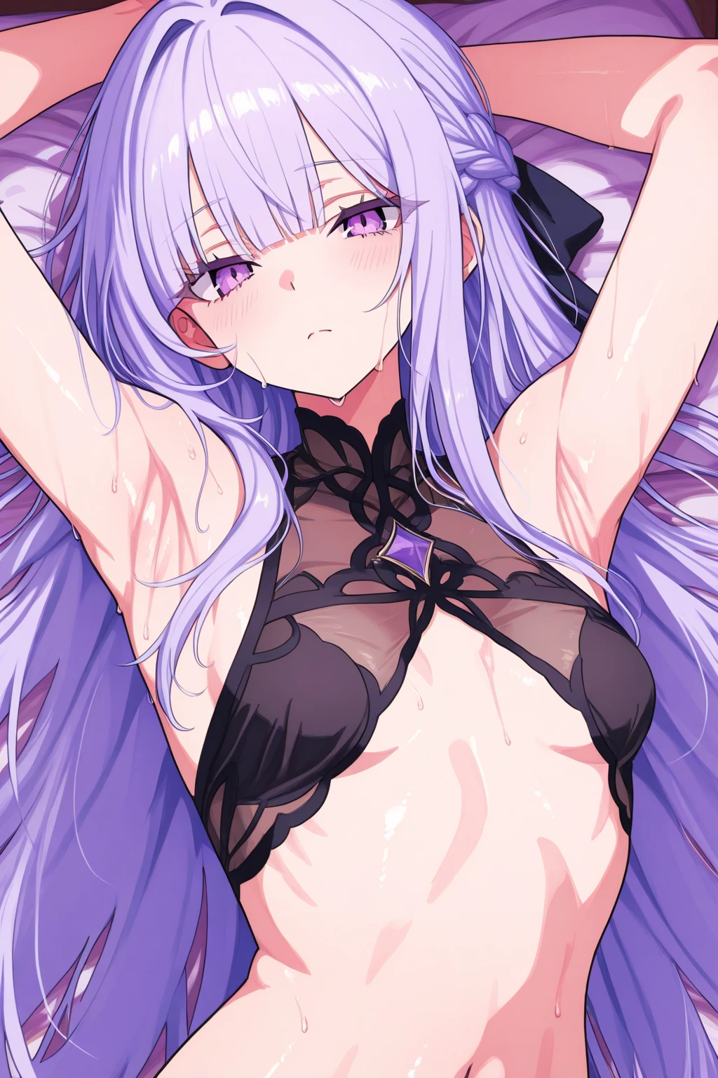 masutepiece, of the highest quality, Super Detail, 8K, Detailed light, Detailed shadows, raw, (Detailed skin), (Real: 1.2), 1 Nordic girls, Face, (9 years old), White hair, Sleep in a plush bed, playboy bunny, bare nipples, half undress, topless, {{{{vulgarity}}}}, spread legs, pussy juice, perfect detailed nipples