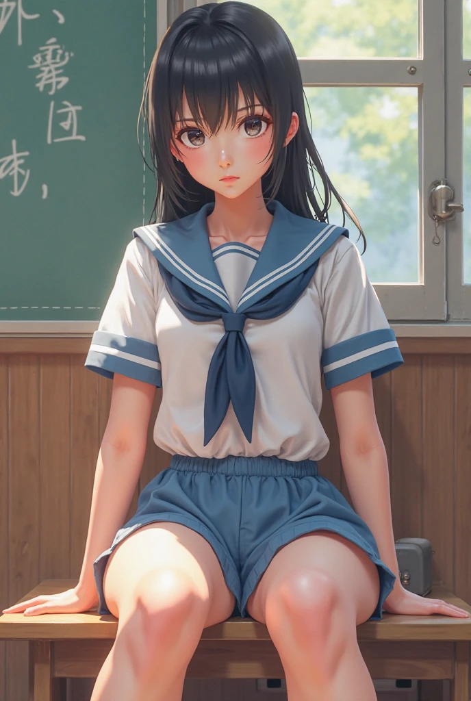 (masterpiece:1.2, top-quality), (realistic, photorealistic:1.4), beautiful illustration, 
looking at viewer, looking away, full body,
1 girl, japanese, high school girl, (long hair:1.4), blong hair, (twin tail:1.7), large breasts:0.8, white skin
beautiful hair, beautiful face, beautiful detailed eyes, beautiful clavicle, beautiful body, beautiful chest, beautiful thigh, beautiful legs, 
(beautiful scenery), , classroom, desks, chairs, 
((cute school uniform, long sleeves, pleated skirt, sailor collar, scarf)), white panties visible, shoes, 
sitting, sit in a desk, right leg leaning on another chair
(seductive smile, ashamed, tremble),