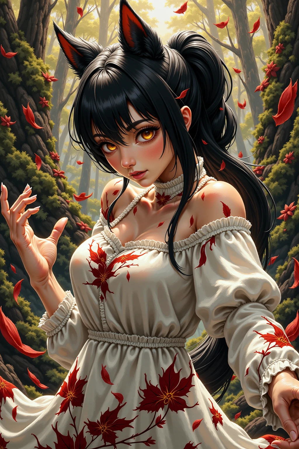 best quality, masterpiece, highly detailed,1girl, ((rose)), (vine), cage, bandage, red rope, (detail light), falling rose petals, Boa Hancock, , (masterpiece:1.5), Detailed Photo, Smiling, Sexy, (8K, Best Quality: 1.4), (1girl), Beautiful Face, (anime realistic Face), (Black Hair, long Hair: 1.3), Beautiful Hairstyle, Realistic eyes, beautiful detail eyes, (white skin), beautiful skin, absurd, attractive, ultra high resolution, ultra realistic, high definition, golden ratio, (sexually aroused:1.5), Pinkish white skin, cool white light, sexy pose, Beautiful , white background, pink soft white light, Wear a white dress, sexy armpit, black lace bra, (zombie girl:1.6), (????????:1.6), (cute dead girl:1.5), (deadly eyes:1.8), (Eyes without sparkle1.7), pale skin, dead body, no life, (lifeless:1.5), (Wounds on the body:1.6), (dribbling:1.5), (red blood on body:1.3), (Bruise on the body:1.4)
