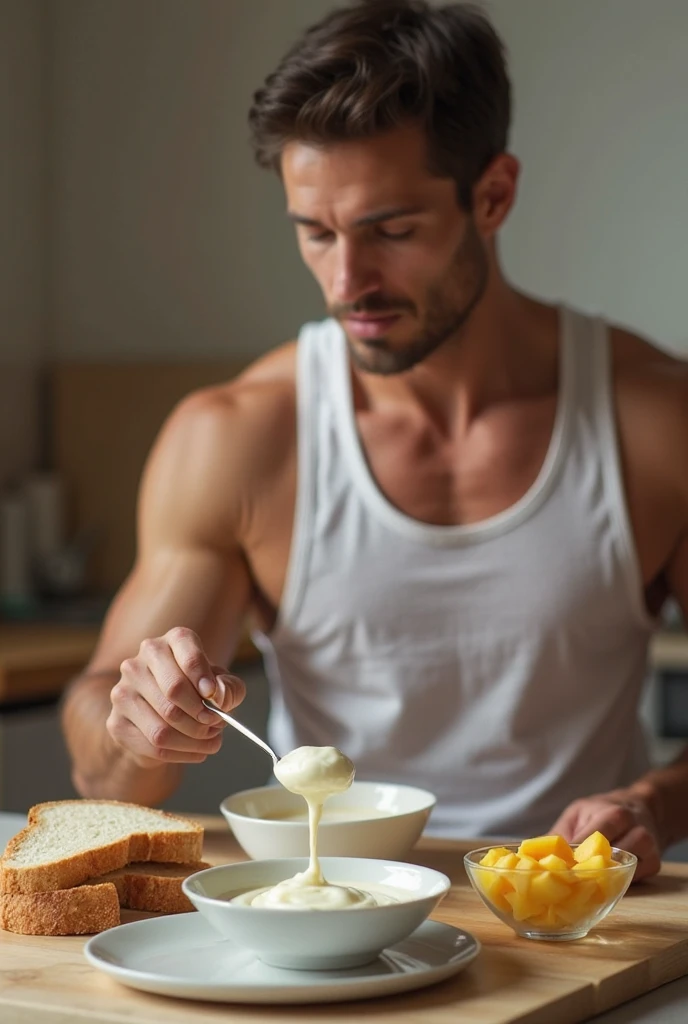 closeup, wrinkled_face, best quality, masterpiece, high res, (photorealistic:1.4), RAW photo, (rear shot), (shot from the back), (looking_at_viewer), a 25-year-old DILF man baking a cake in a cosy kitchen, thanksgiving atmosphere, sunset, shirtless, pyjama trousers, dramatic intricate utopian-like background, detailed face, short scruffy brown hair, hard nipples, coral eyes, [beard], hairy body, cinematic lighting, hdr, seductive pose, orgasmic facial expression