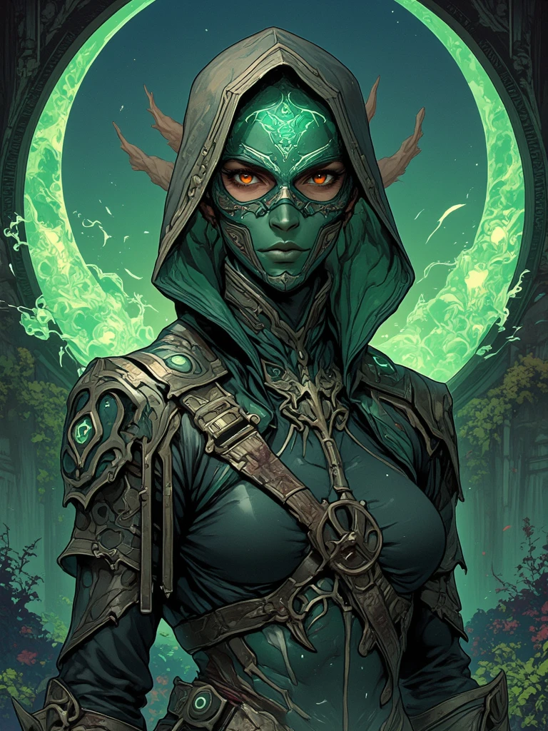 Cinematic scene, close up, portrait, colorful female rogue, masterpiece, best quality, high quality, highres, absurdres, vivid, Guild Wars 2 <lora:guild_wars_xl_v4:1>
