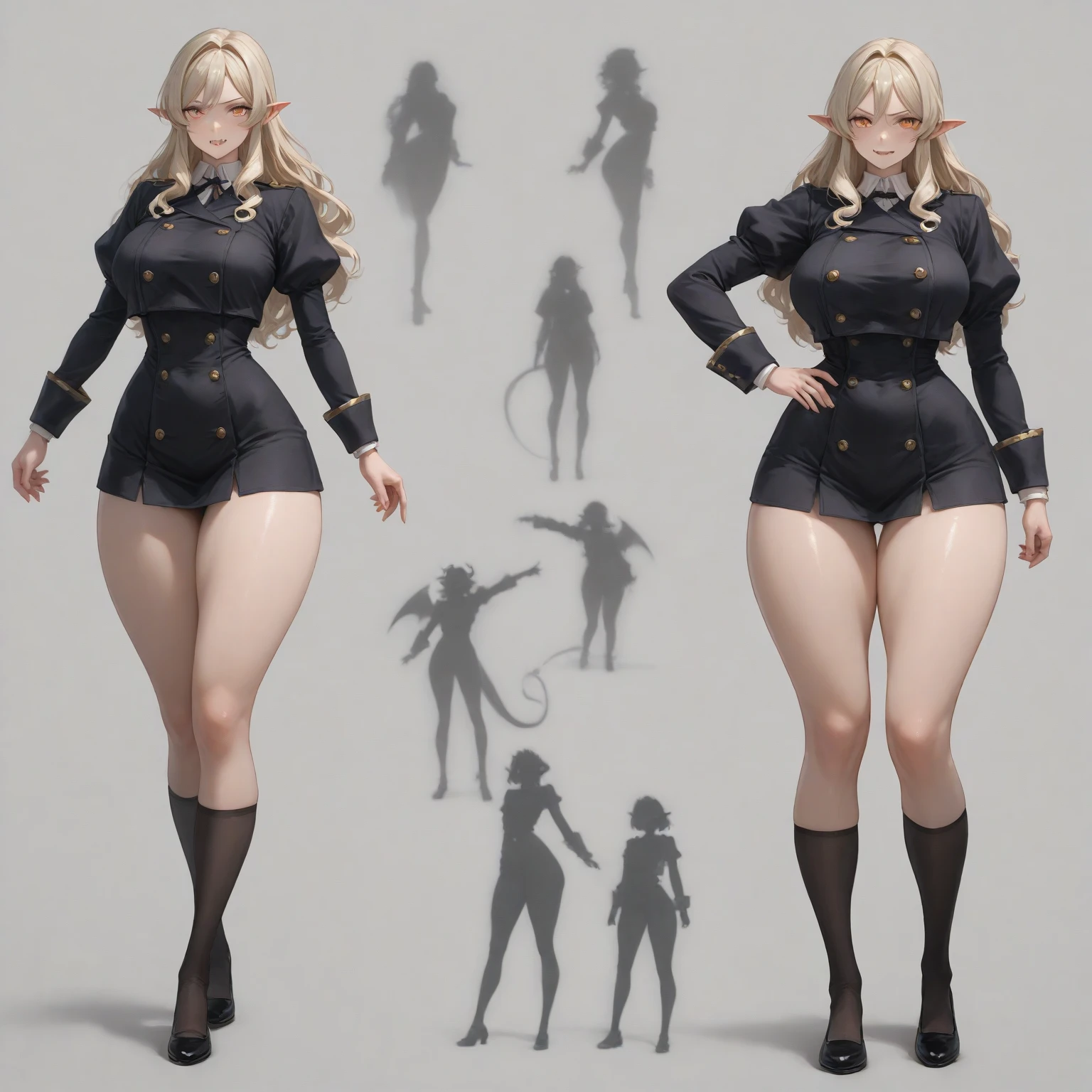 ((Masterpiece)),(((Best Quality))),(Character design sheet, same character, front, side, backboob), Elven Woman, eyeglasses, long curly hair, Bows, lace linge, lace panty, lace bra.