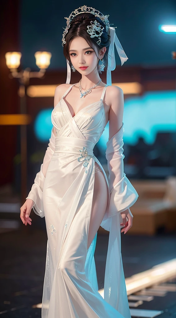 Female idol covered in white snakes、full body Esbian、、white snakeskin mini cheongsam dress、、silber hair、Yokai wind