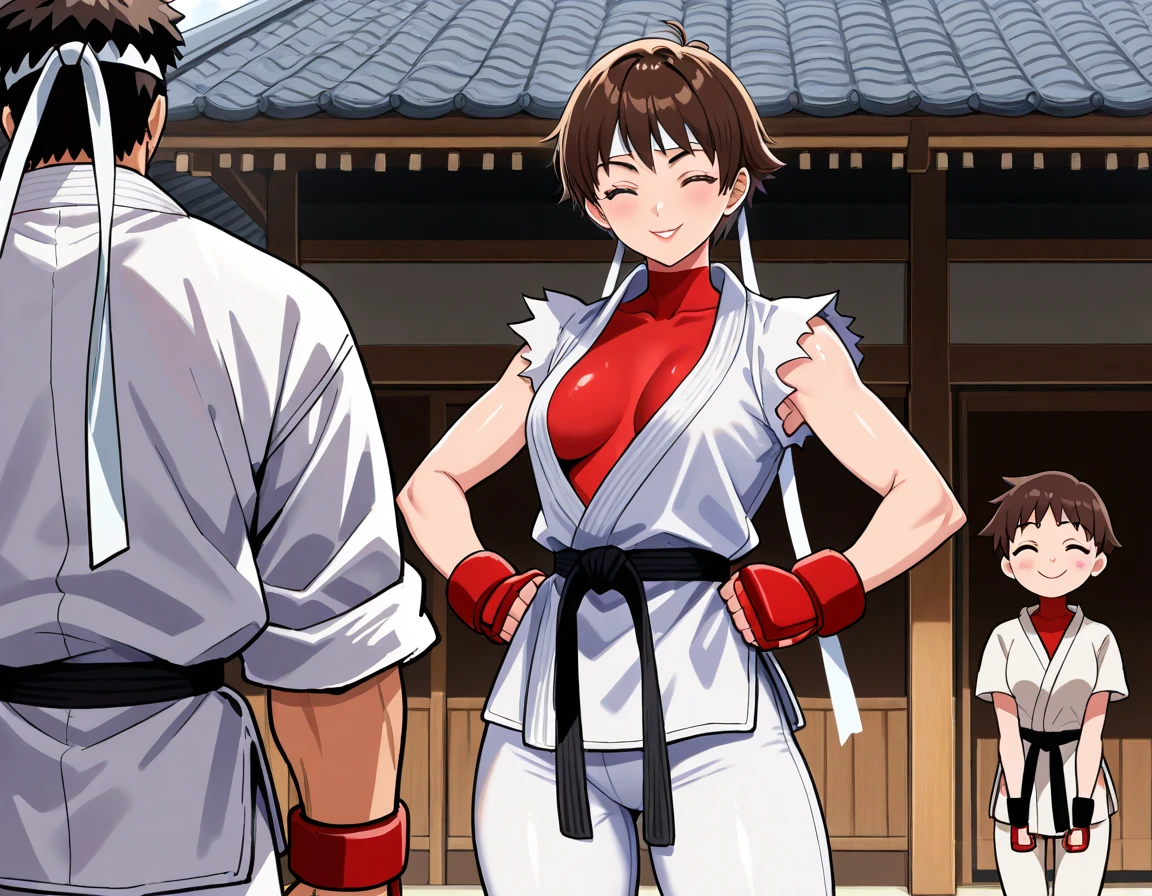 ((((masterpiece, best quality, high resolution)))), Extremely detailed 8K, 1 female, wearing a white Karate gi, (ahegao),white eyes, Small breasts, sash, japanese clothes, No underwear,No eyeballs, Facing the audience, looking at the audience, tired, from below, (Exposed armpit:1.1), ((armpit:1.2)), sexy, Sweating, More and more sweat,(ahegao), (Roll your eyes), open mouth, Sticking out tongue, saliva, Slobber,Skinny, raise arms, (arms above head:1.5)(Ultra HD, Ultra-detailed, Highly detailed, Highly realistic, Ultra-realistic, photograph realistic), (1girl:1.5), (Realistic black hair), (dynamic poses), facing at camera, looking at viewer, (slightly serious face), (perky breasts:1.2), (beautiful detailed face, beautiful detailed eyes), ((worn out karate gi)), (preparing for a fight), sweat, glow, (sunbeam, sunlight), ((cowboy shot)), inside a training gym, seductive, EnvyBetterHands LoCon,