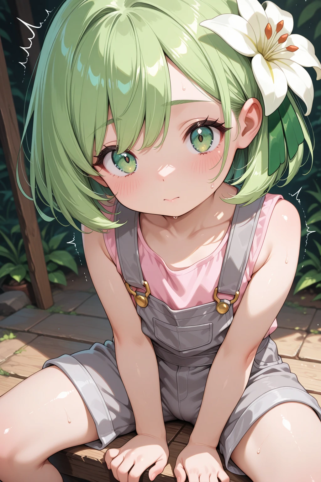 nude, thick thighs, green hair, moles, freckles, short hair, fat butt, small, multiple girls,