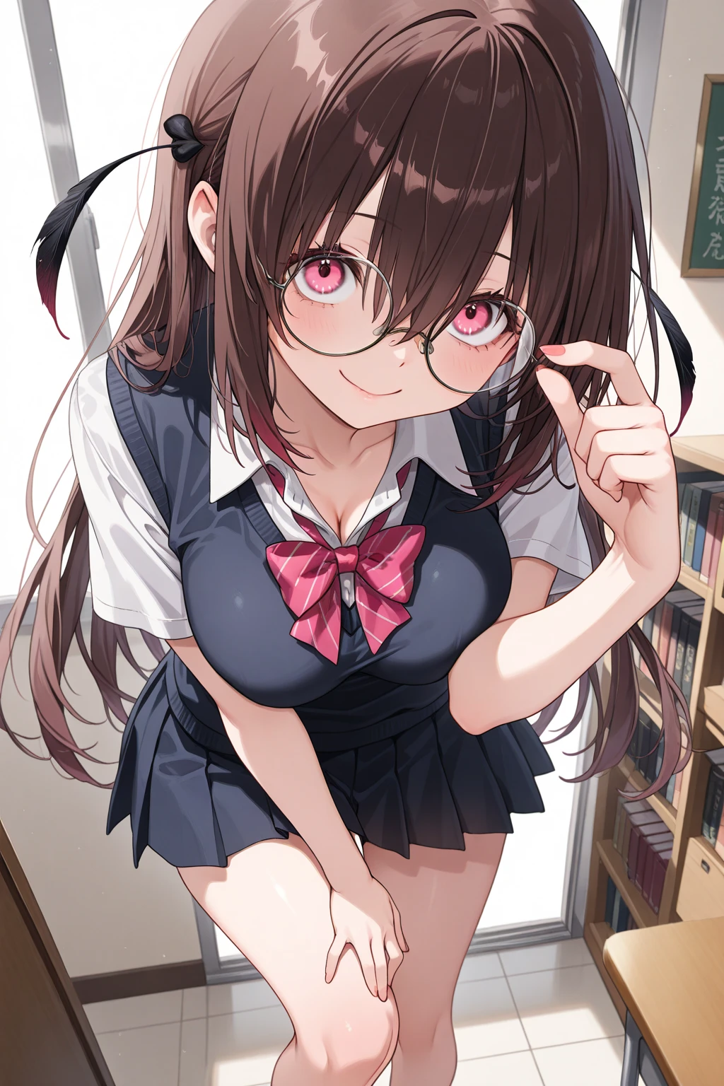 girl,stylish glasses,(long curly light brown hair),((BREAK)),(Navy blazer type school uniform:1.3),(plaid pleated skirt:1.2),((BREAK)),(red ribbon on the chest:1.3),(cute pose),((BREAK)),((corset)),((vaginal sex:1.4)),((NSFW:1.3)),((ecstasy:1.35)),((Climax、Cramp:1.3)),((ahe face:1.2)),(( overflowing from the vagina:1.3)),((on the bed)),((pleasure:1.4)),((lifting both legs high:1.2)),((Joint part fully visible)),