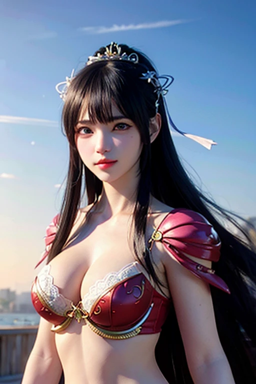 Highly detailed, High Quality, Masterpiece, beautiful, sharp focus, shiny skin, ( large breasts) , ahri from league of legend, armor, blue eyes, red lipstick, ulzzang-6500-v1.1