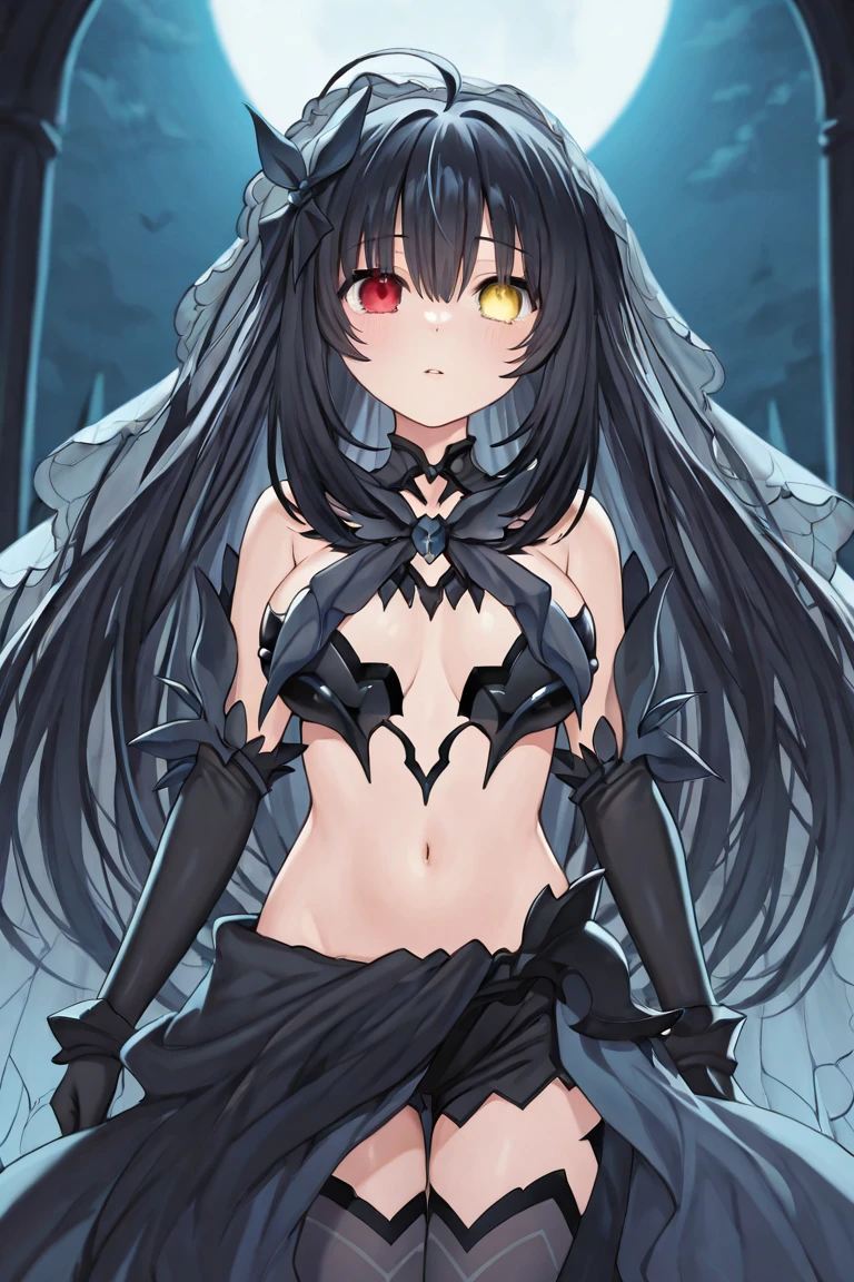 Beautiful black-haired anime girl in an exquisite bikini, Charming curves, Glowing eyes