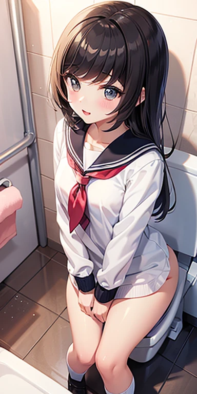 Solo, (1girl), single, single, (((white panties))), (((skirt lift))), ((hold the skirt)), school uniform, Sexy, standing, cowboy shot , girl with:With a girl standing in class_room、hair is black ,Tied with a ribbon。The face is round and cute。 ((Her hands are holding onto the skirt)) Overreaction:The girl's surprised expression was、Impossibly overreacting.、Drawn like a manga or anime。(crying), tearful, tears.