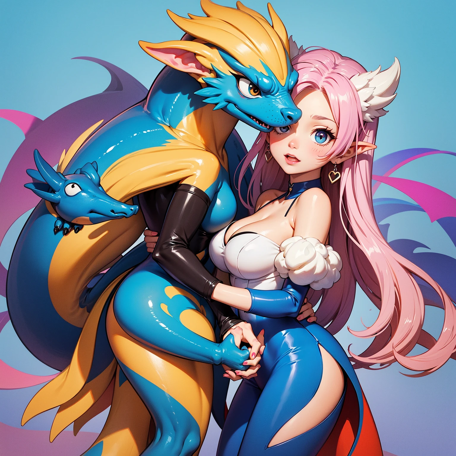 score_9, score_8_up, score_7_up, score_6_up, score_5_up, score_4_up, (source_anime), 2girls, monster musume no Iru Nichijou, (papi from monster musume,girl, Wings instead of arms, Blue feathers,blue hair, Short hair, Little kid girl body, small breasts, {sucking breasts}), (Centorea, Blonde, Centaur, massive breasts, Tall stature), yuri, Human and animal hybrid, age difference, size difference, breast sucking