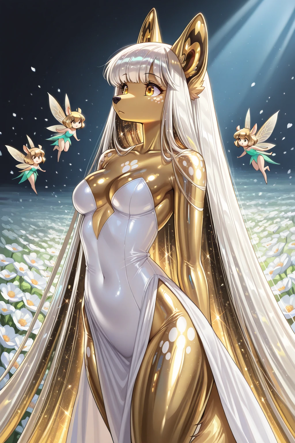 a delicate (gilded marble statue:1.3) of a stunning woman, holding a bouquet of gilded tulips, highly detailed, sublime shapes, fluid colors, color explosion, lavish, intricate fine decorations, anime style, watercolor, perfectly structured, volumetric natural lighting, golden hour, dynamic angle and composition, natural proportions, good anatomy, depth of field, done in Ibis Paint X, 2d illustration,