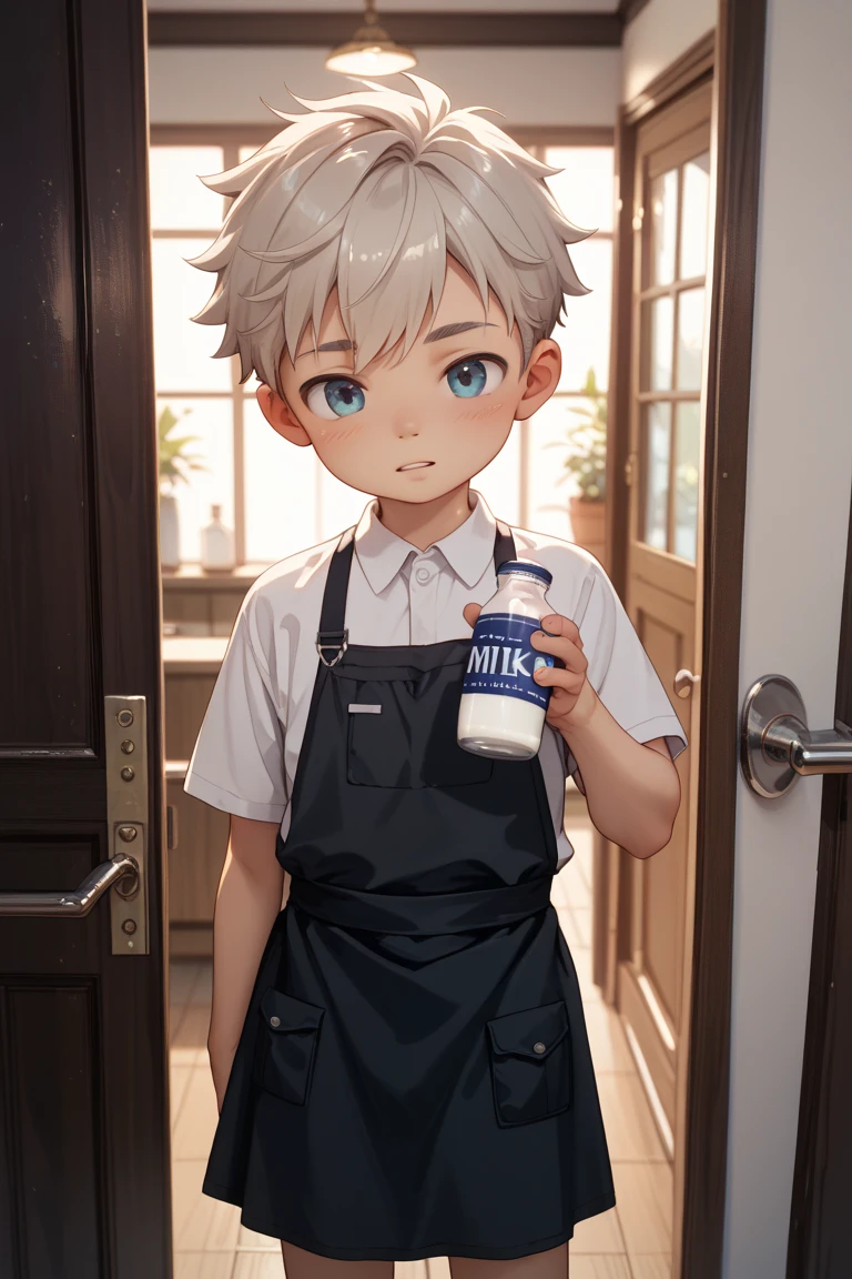 totsuka_almost_yahariorenoseishunlovecomewamachigatteiru grey_hair, short_hair, male_focus, blue_eyes, blush, smile, Micro bikini, thick thighs, saliva, drooling, blush, excited, transparent jar with thick milk, thick , semen, cum in the container 