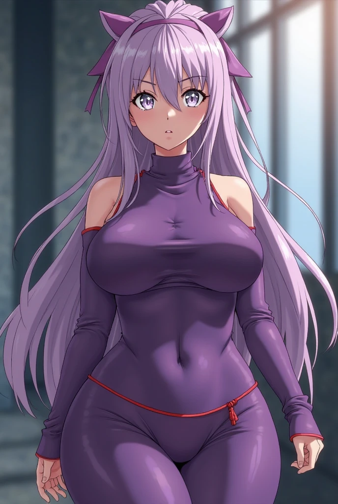 A woman with a purple outfit, Yandere Intricate, highly detailed exquisite fanart, Gapmoe Yandere Grimdark, Holy Cyborg Necromancer Girl, Female Death, Detailed Fanart, Big Breasts