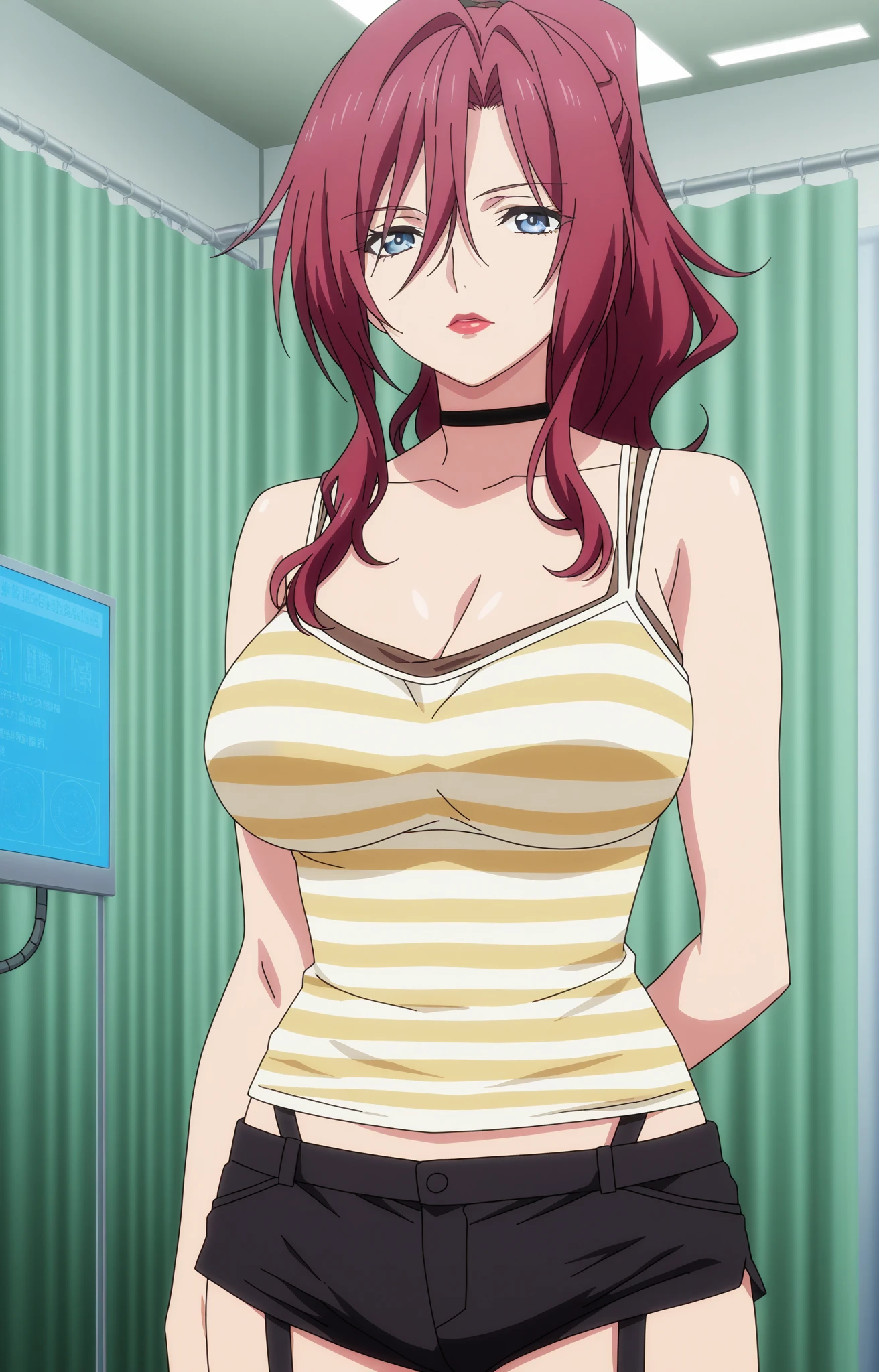 aaoriana, long hair, large breasts, long hair, blush, lipstick, jewelry, earrings, Hot girl, baddie, mean girl, sensual, attractive, masterpiece, best quality, ((unbuttoned , cleavage, necklace, earrings, sexy body,
breasts)) , micro skirt, smiling, navel , exposed belly, exposed navel,school,
classroom , hold a gun,knot, holding pistol