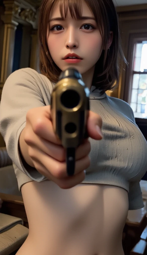 Japanese beauty naked,A nude cowgirl with a gun belt around her waist,Gun belt with holster,Watch on wrist,Drunk,hiccups,indoor,Cross-eyed,Above the knee shot,Lying in bed,Ultra high definition,16K
