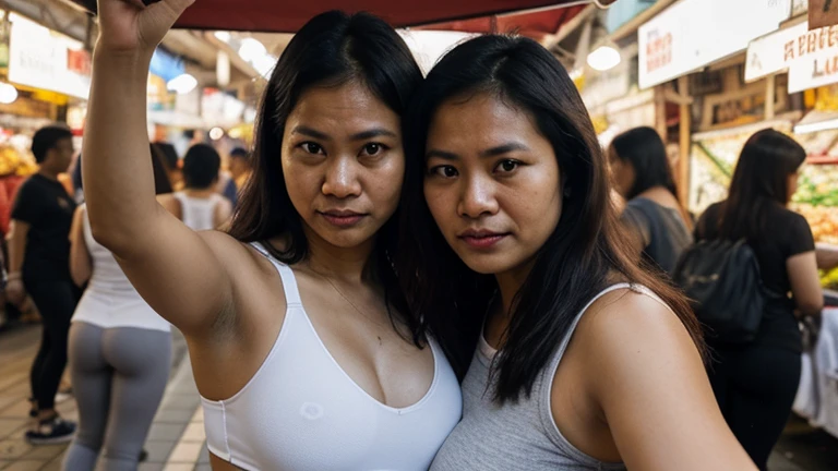Create A photo taken from 1975 in Pattaya, Thailand, with a young Thai woman wearing a swimsuit from that year chatting intimately with a European man on the side of the road. This picture tells about society in the Pattaya community at that time. It is old in a vintage style.
