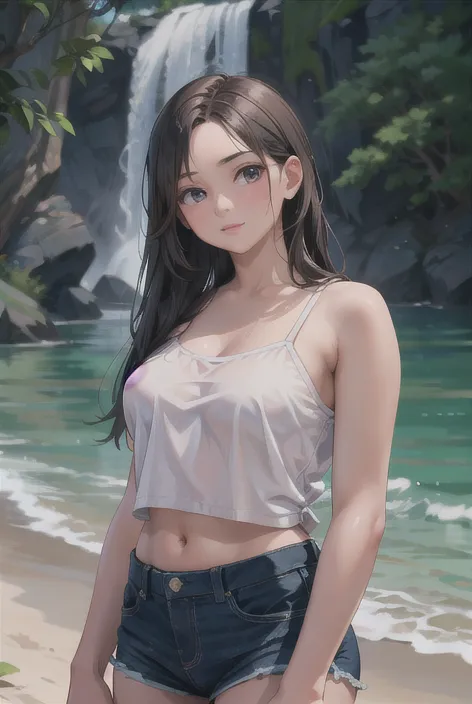 Japanese Idol、((Plump))、sexy、Tank top、Masterpiece、Outdoor、Real People、Female body、balance、sit