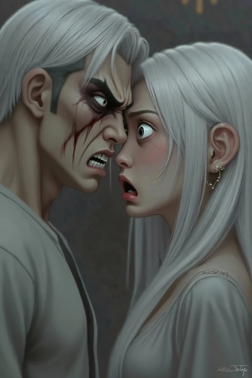 demon man, attractive and human woman 