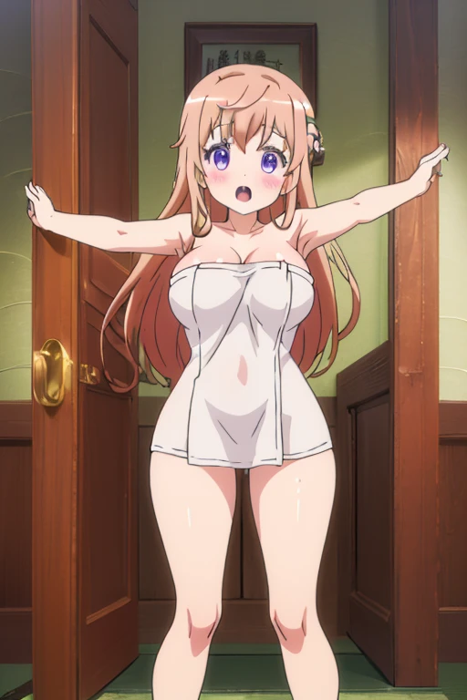 Anime background art, bottom of room, one bed, standing, beautiful anime scenes, 4K anime art wallpaper, 4k anime art wallpaper, Rosla global illumination, anime girl, best quality, detailed, 1 girl, alone, same as LORA, same as lora, closed mouth, smile, brown hair color, lora hairstyle, long hair, defined eyes, light brown eyes, looking at viewer, perfect face, perfect eyes, lora costume, big tits, naked, completely naked, showing her vagina, perfect vagina, open legs, open vagina, perfect anus, see vagina, naked vagina.