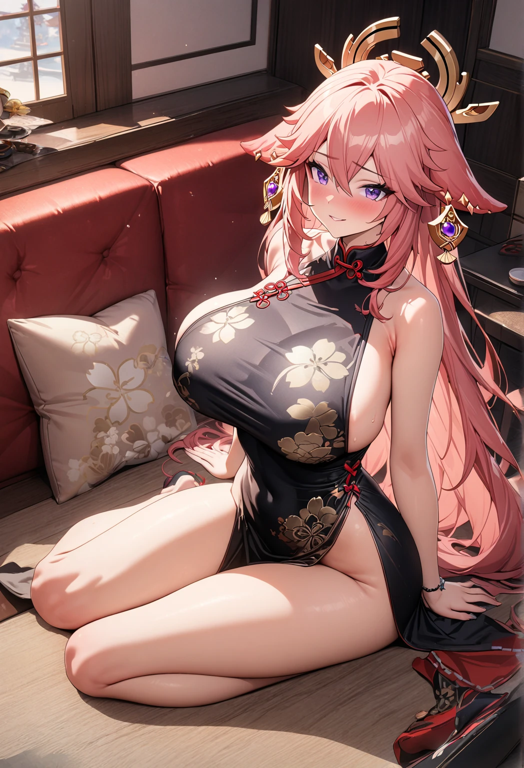 Super detailed, ((One personの少女)), (Pale skin:1.4), Pastel colored gal, (Heavy makeup), Super detailed, Absurd, 8k, Beautiful Face, , ((Teasing Smile:1.8)), ((Wink:1.7)), (Laugh with your mouth closed),((Tilt your face:1.6)), View your audience, ((Bright red cheeks:1.6)),Glossy Red Lips, ((Big Breasts:1.4)),  ((Undress 1.10)),masterpiece, Highest quality, so beautiful,up to date, Complex details, (Pink long nails), (nail art), (ring),(bracelet), (Floral Choker),A私-generated, Complex,High resolution, Highest quality, super high quality,3D images、3D images,One person, Pastel pink medium,(Low Twintails), (Wavy Hair:1.3), Pastel colored anime womenが視聴者を誘惑している, ((fine grain、blue eyes、Glowing Eyes:1.4)), (Squint your eyes:1.1),a hyperRealistic , hyperRealistic , Realistic,Pastel colored anime women, Smooth anime CG art, A girl in a gorgeous black kimono, ((Black long sleeve kimono)),(Big red floral pattern), Gold embroidery, (Side bust), Long flower hair ornament,Floral Earrings,japanese pouchを手に持つ,Mature Body, expensive,Tight waist, ((From the side:1.2)), ((whole body)), Shiny black knee-high boots, Open kimono, NSFW, Exposed, Slut, Shaved, A cloudy  is overflowing from between her legs., Sweating, Love Hotel, On the bed, Girl sitting, Exhibitionism, The girl&#39;s crotch is visible, Girl&#39;s nipples are visible, short white gloves, Completely naked, POV Blowjob, Spanning viewers, Legs wide open, M-shaped legs, 膣を視聴者にExposed, Cowgirl, 