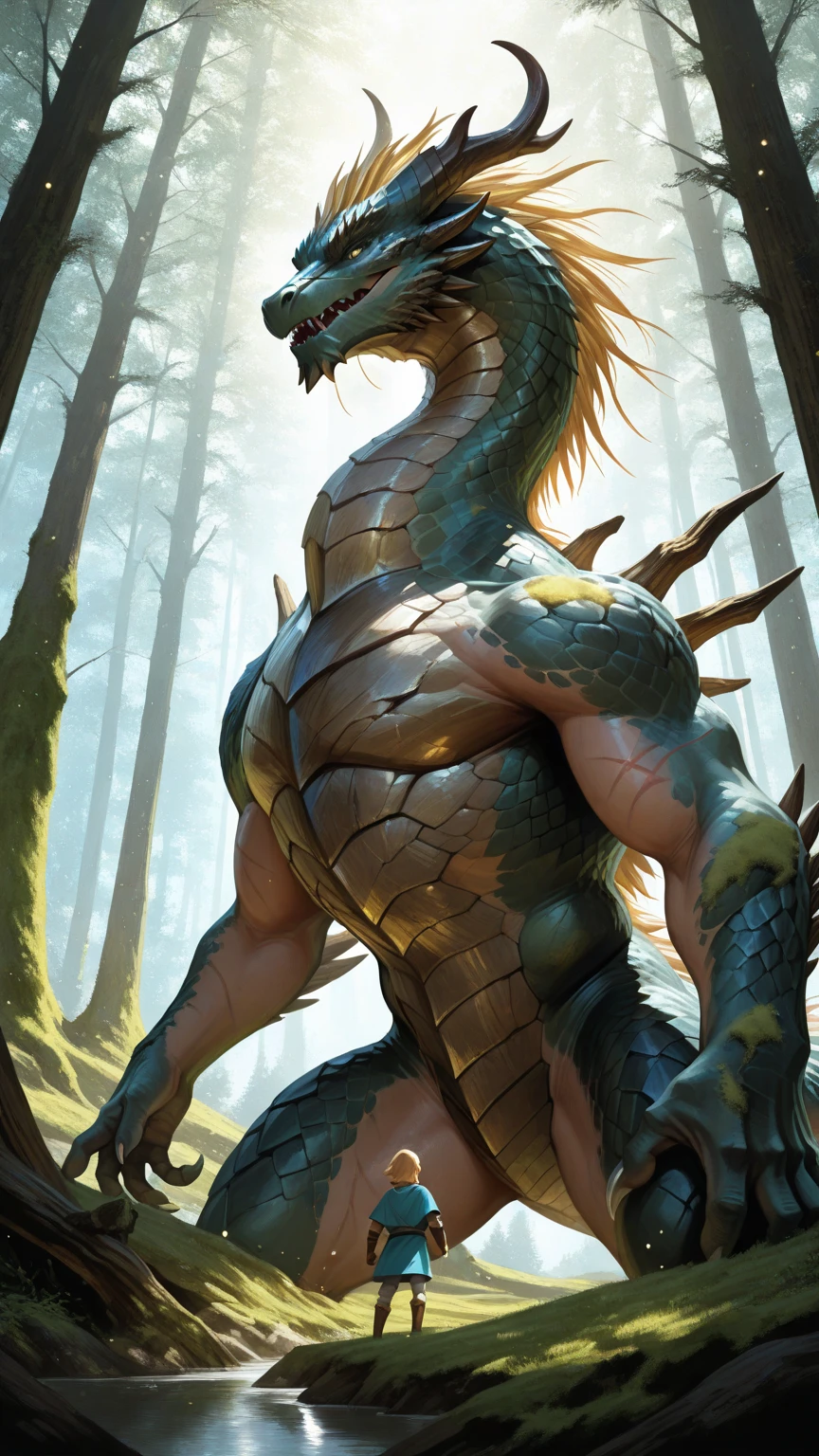 abs, lokking into right, balls, dragonborn (dnd), white dragon, anthro body, muscular, white scalie, detailed scales on body, big scales on body, body covered in scalies, scalies focus, scalies skinf focus, pure white, standing pose, full body, sharp dark outline, expressive scales, perfect anatomy, one arm behind head, clear outlines scalies, standing in river, solo water, white body, blue eyes, detailed eyes, profile view of the head, appraising eye, eye-catching, showing one armpit, one armpit, nude, muscular male, horn, looking at viewer, pecs, close to the camera, full in frame, tempting eyes, light scenery, bright day, sunshine, sunny day scenery, valley background, water below the knees,