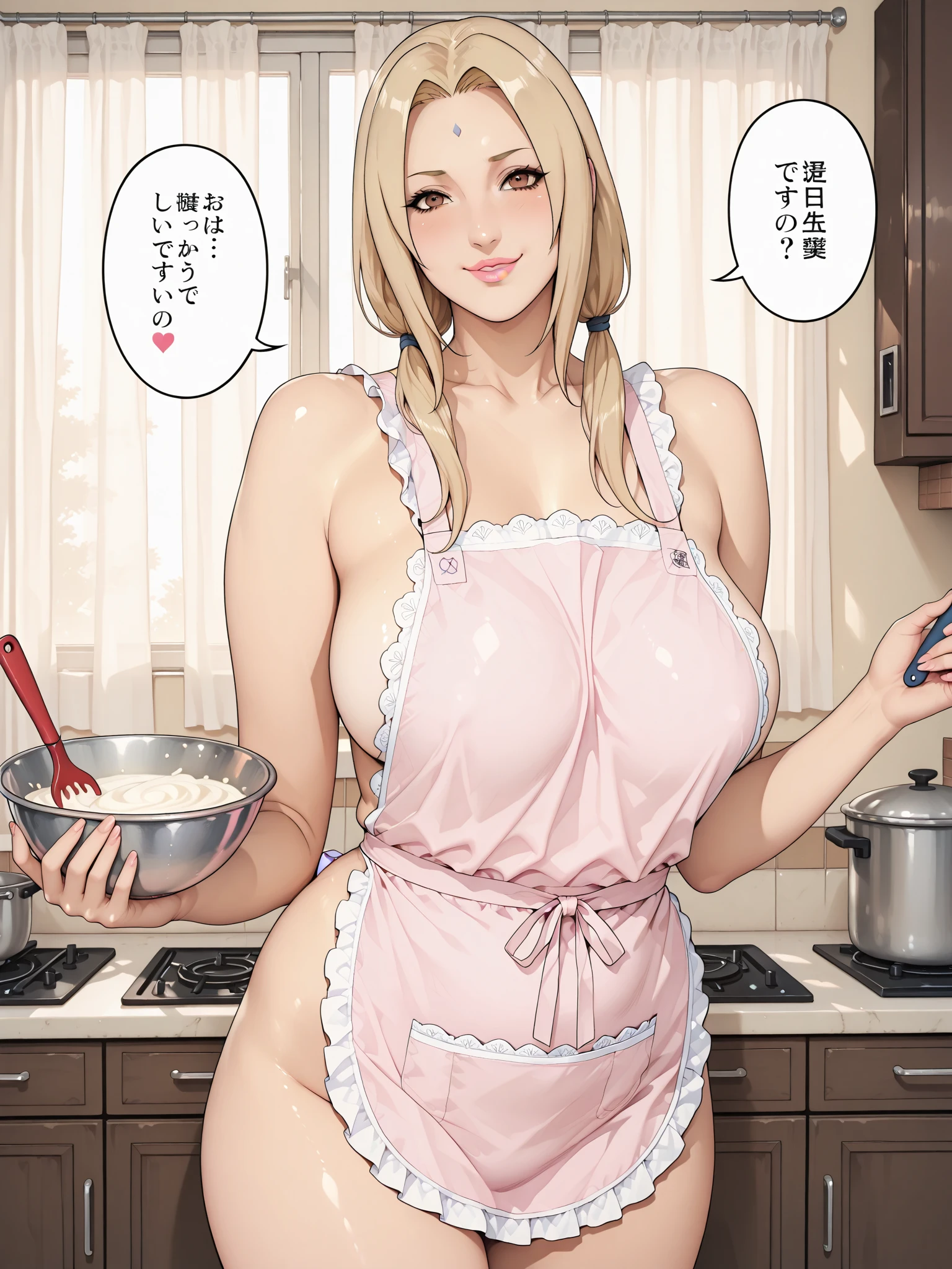 (Best Quality, Masterpiece),sexy mommy, Front cover of a women's cooking magazine, , naked, erotic, 18+, nsfw, 1girl, 30 years old, stunning, cute, heartwarming smile, hourglass figure, super mini bikini, pinny apron, beautiful food, text, diagrams, advertisements, magazine title, very short white hair, red eyes