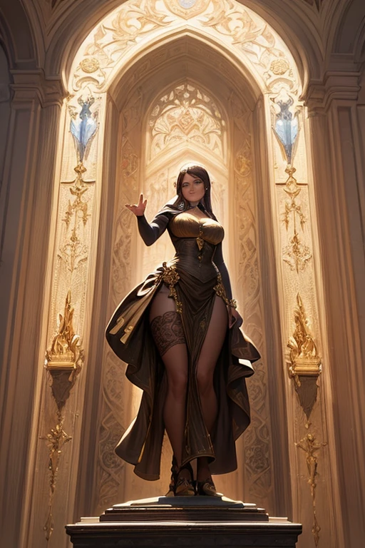 Super tall woman tall sexy legs giant breast with two short people in islam