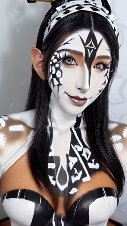 (animalistic body painting:1.5), (female model with wide hips and strong legs), (animal-inspired designs), (powerful and primal poses), (studio background), (earthy tones and vivid colors), (high contrast), (detailed patterns), (8k RAW photo, highest quality)