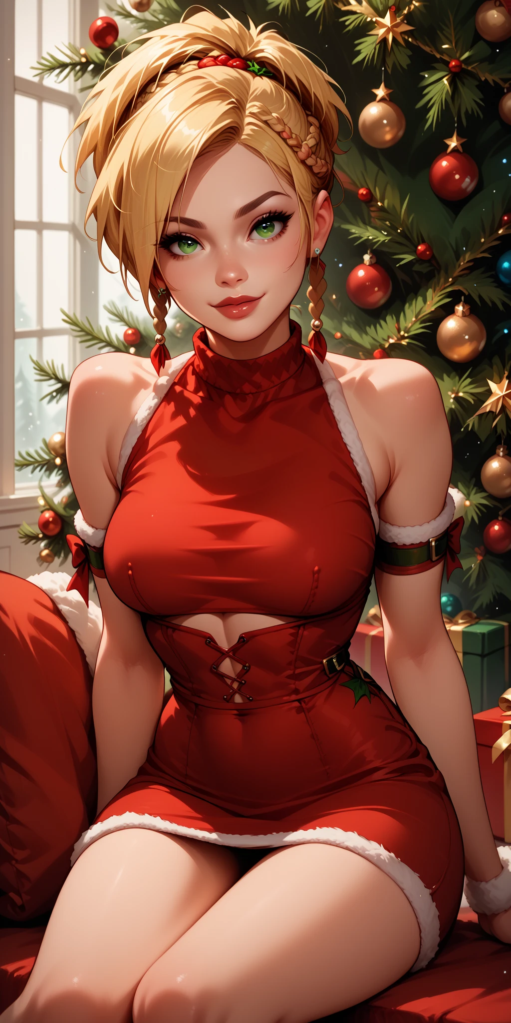 <lora:lyco-envybetterhands-beta2:0.8> ,portrait
(masterpiece, best quality),
1girl,a skeletal cute young woman with light blue eyes,small breasts,ash blonde curly hair very short hair,
with a look of concern ,in the evening during the 1960s, <lora:ChristmasWintery:0.6> ChristmasWintery <lora:edgWrappedTemptation:0.8> edgtemptation, edgwrap, red, posing, ribbon, simple, top, wearing, woman