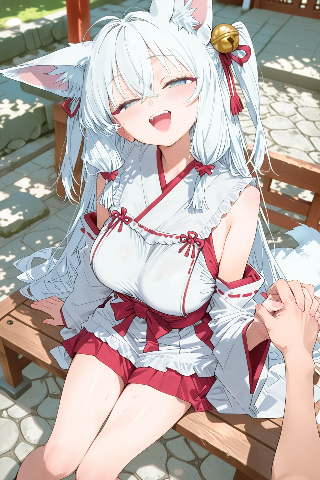 Cute anime，White shorthair，Character crouches，Please wear a pink miniskirt，The chest is protruding、contoured，Protruding nipples，Showing side boob，Nurse uniform，Clothes are tight，Body Contouring，Low Color，Stretch one leg towards the camera，Thinner legs，White swim briefs，barefoot，Short Ponytail，Lift one leg forward，Sole of the foot facing the camera，Close-up of boots，Spread your legs，The camera is pointed between her legs、No underwear、Pussy、Lower body naked、M-shaped legs、Fingering、Masturbation、Climax、Put your finger in your pussy、((Sticking out tongue))、Wipe the tide、(Cat ear)、Cat imitation、Open pussy、nature、forest、Ping hair、((Breast milk sprays))、adult、Soaking wet、Pre-cum、semen、Sweat、