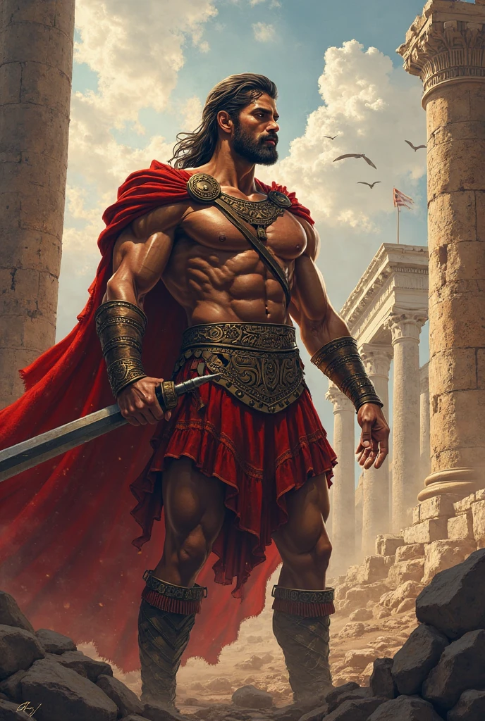 Tiestes, king of Mycenae, greek mithology, ((アニメ)), holding a detailed Greek sword 